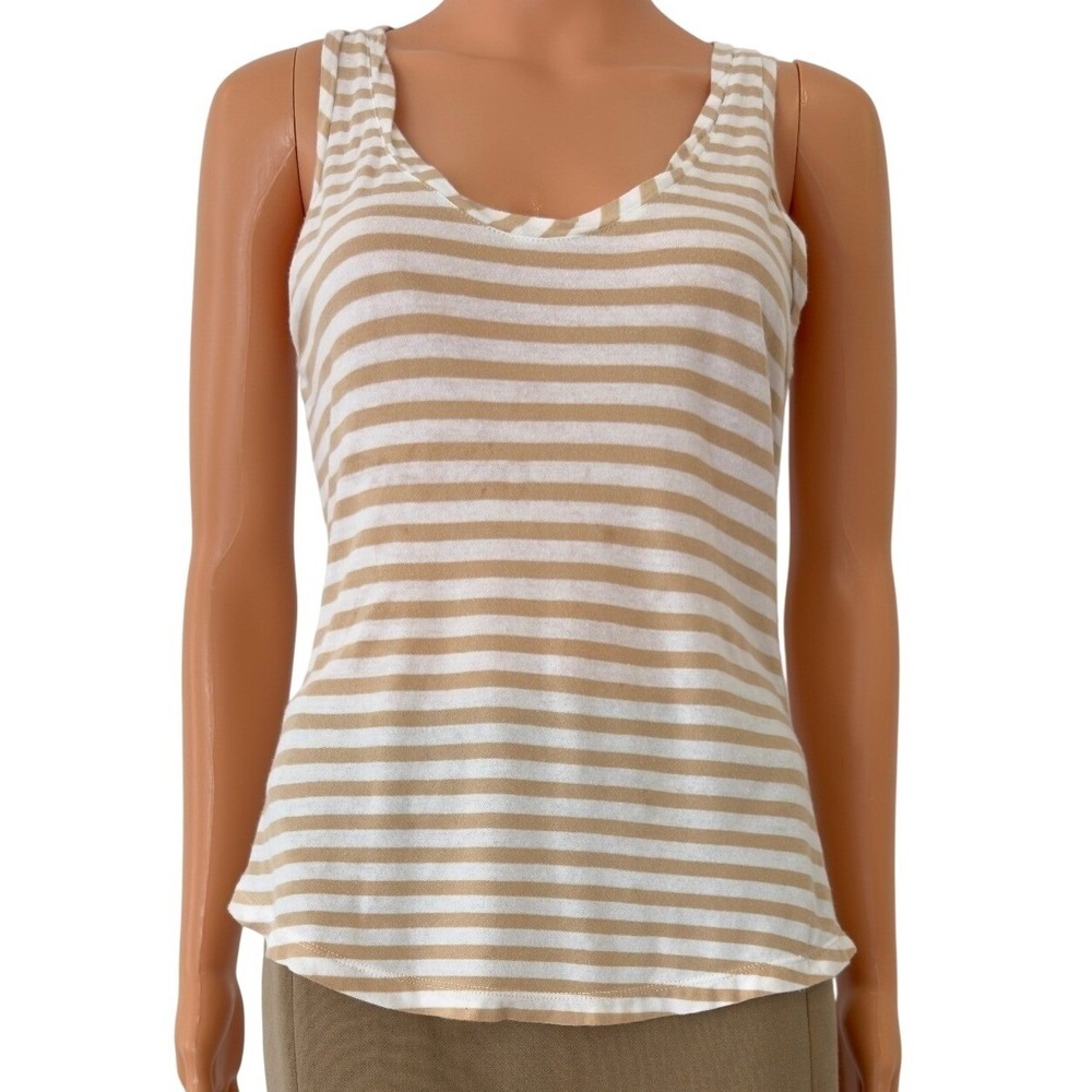 J.Crew Mercantile Womens Tan White Striped‎ Cotton Tank Top Size S J0663